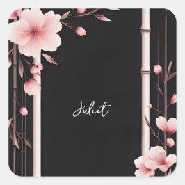竹ピンクさくら桜のウェディングシャワーデザイン スクエアシール