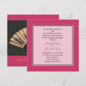 竹中国のと絹のファンのピンクの結婚ピンク 招待状 (正面/裏面)