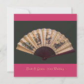 竹中国のと絹のファンのピンクの結婚ピンク 招待状 (裏面)