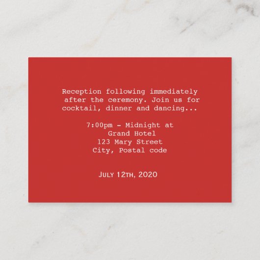 竹中国のと絹のファンの結婚式の受付情報 エンクロージャーカード (裏面)