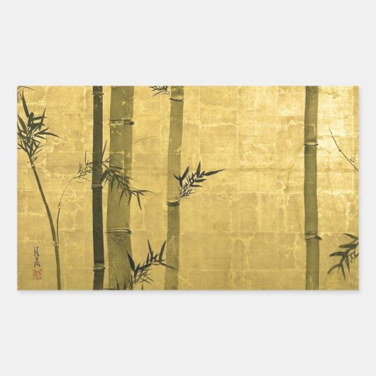 竹図,光琳竹，尾形光琳，墨絵 長方形シール (正面)