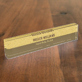 竹木紋茶色とベージュ デスクネームプレート (側面)