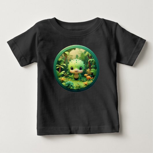 竹林のかわいいキャラクター恐竜 ベビーTシャツ (正面)