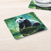 竹林のジャイアントパンダ スクエアペーパーコースター (アングル)