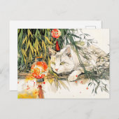 竹林の墨を使った白い芸者中国の猫 ポストカード (正面/裏面)