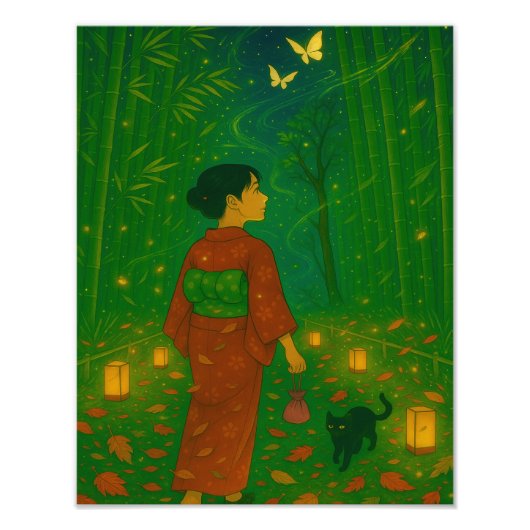 竹林の夕暮れ – Kimono Girl フォトプリント (正面)