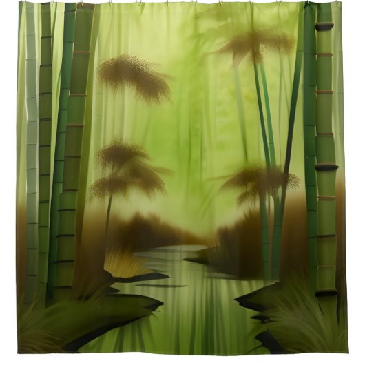 竹林伝統的中国の絵画の シャワーカーテン (正面)