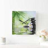 竹禅パーソナライズされた石水プルメリア スクエア壁時計 (ホーム)