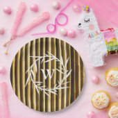 竹素朴モノグラム縦線パターン ペーパープレート (パーティー)