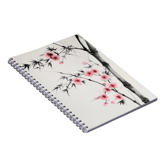 竹絵を描とさくらんぼの花 ノートブック (右側)