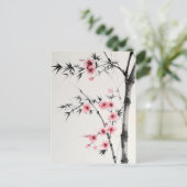竹絵を描とさくらんぼの花 ポストカード (スタンド正面)