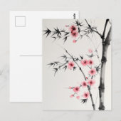 竹絵を描とさくらんぼの花 ポストカード (正面/裏面)