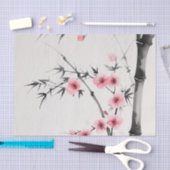 竹絵を描とさくらんぼの花 薄葉紙 (クラフト)