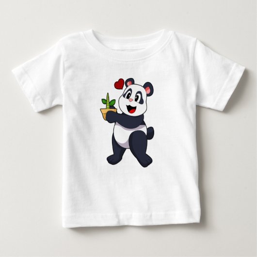 竹花付きパンダ ベビーTシャツ (正面)