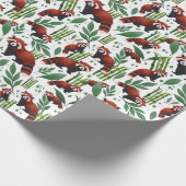 竹葉の水色の赤パンダ ラッピングペーパー (角)