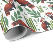 竹葉の水色の赤パンダ ラッピングペーパー (ロールコーナー)