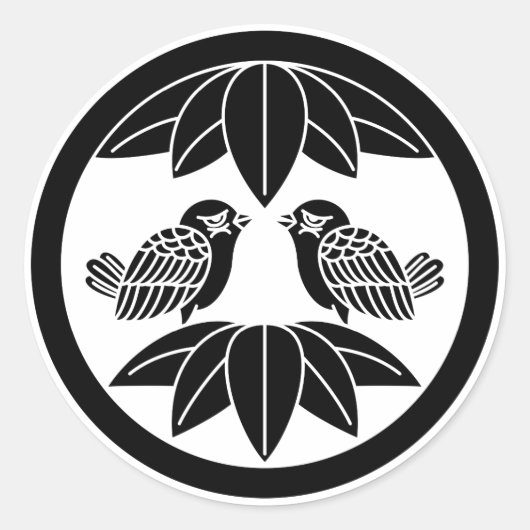 竹葉10本と円形のスズメ ラウンドシール (正面)