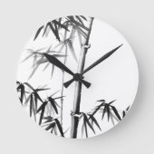 竹 – 中国のスタイル – 枠なし ラウンド壁時計 (正面)