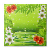 竹、水、熱帯の花 タイル (正面)