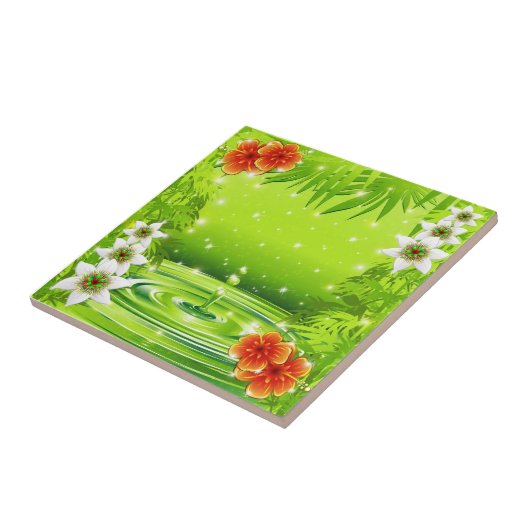 竹、水、熱帯の花 タイル (側面)