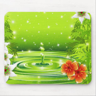 竹、水、熱帯の花 マウスパッド
