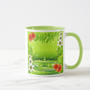 竹、水、熱帯の花 マグカップ