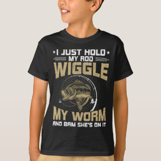 竿を持ってミミズ漁を起こす Tシャツ
