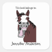 笑いおもしろい馬アートカスタム蔵書票 スクエアシール (正面)