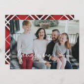 笑いながらクリスマスを楽しむ ホリデーカード 招待状 (正面/裏面)