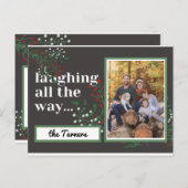 笑いながら写真のクリスマスの葉を撮る ポストカード (正面/裏面)