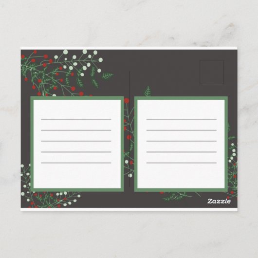 笑いながら写真のクリスマスの葉を撮る ポストカード (裏面)