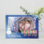 笑いながら雪の道を 笑顔のスノーマン フォトカード シーズンカード (スタンド正面)