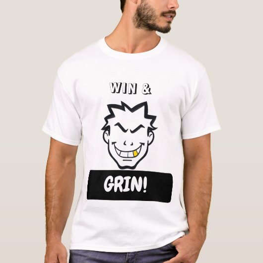 笑いはっきりしたの漫画顔- Win & Grin Tシャツ (正面)