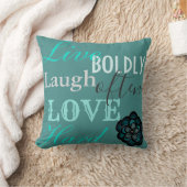 「、笑いは生きている」、ティール（緑がかった色）装飾的な装飾用クッションを愛します クッション (ブランケット)