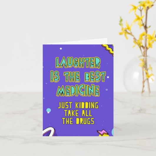 笑いは薬最高のだ。メッセージ内の編集 カード (黄色い花)