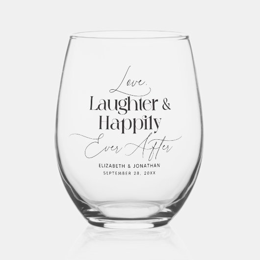 笑いを愛し続け楽しく過結婚ごす ステムなしワイングラス (正面)