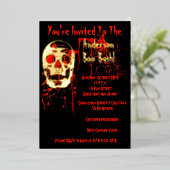 笑いスカルブラック&レッド血ハローウィンパーティ 箔招待状 (立ち正面)