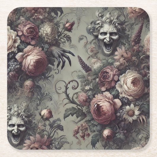 笑いセリフ – ゴシックフローラ スクエアペーパーコースター (正面)