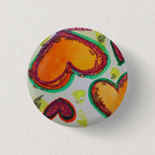 笑いハートピンクブリスアートボタンまたはラペルピン 缶バッジ (正面)