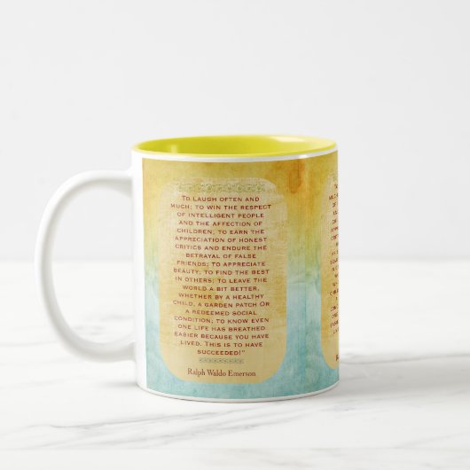 笑い多く多く – エマーソン引用文 ツートーンマグカップ (左)