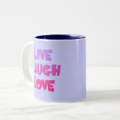 笑い愛Tシャツ、ギフトは住んでいます ツートーンマグカップ (正面左)