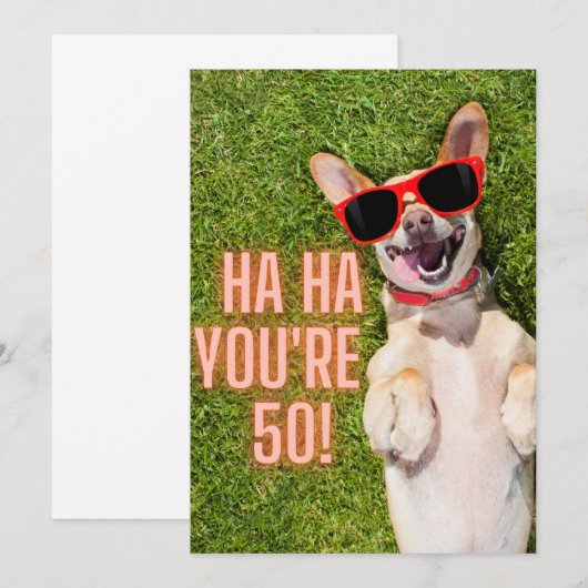 笑い犬50番誕生日カード (正面/裏面)
