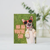 笑い犬50番誕生日葉書 ポストカード (スタンド正面)