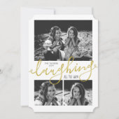 笑い続けるフォトスノウ金ゴールドクリスマス シーズンカード (正面)