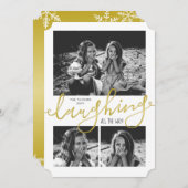 笑い続けるフォトスノウ金ゴールドクリスマス シーズンカード (正面/裏面)