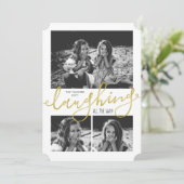 笑い続けるフォトスノウ金ゴールドクリスマス シーズンカード (スタンド正面)