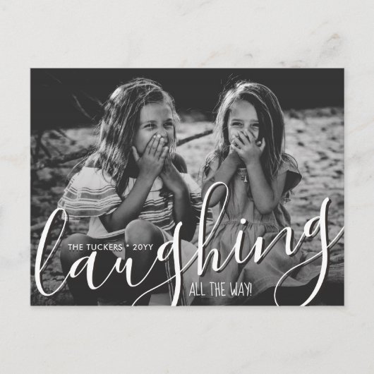 笑い続けるメリークリスマスレッド写真 ポストカード (正面)