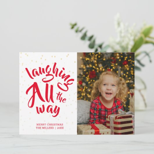 笑い続ける休日の写真クリスマスカード シーズンカード (スタンド正面)