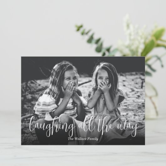 笑い続ける写真クリスマス シーズンカード (スタンド正面)