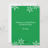 笑い続ける3写真の雪の緑のクリスマス シーズンカード (裏面)